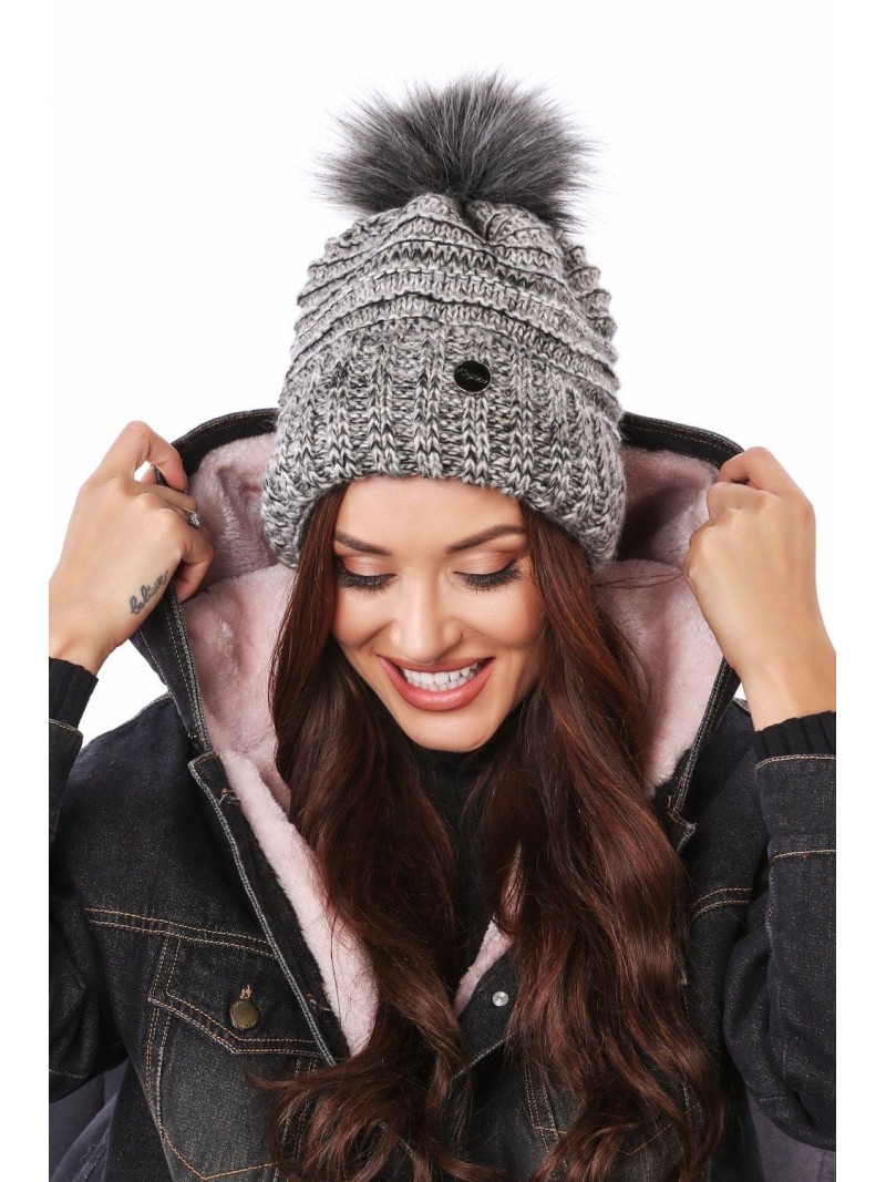 Cappuccino-black winter hat with ribbing C32 - Online store - Boutique